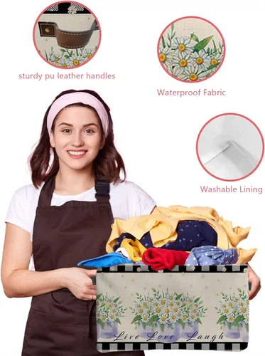 Vista 4 de Cestas de almacenamiento grandes, paquete de 2 cajas de almacenamiento plegables con diseño floral de primavera, organizador de lavandería