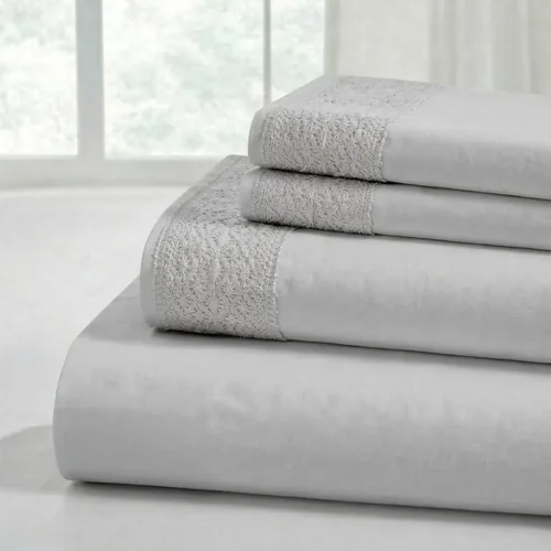 Vista 12 de Modern Threads - Sábanas de encaje de crochet de microfibra suave, sábanas de microfibra de lujo, incluye sábana encimera, sábana bajera con Beige