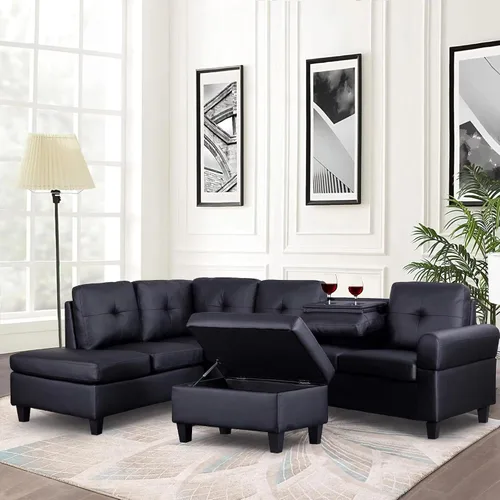 Vista 11 de EMKK Sofá modular de 3 piezas, juego de muebles de sala de estar, sofá esquinero tapizado de 5 plazas en forma de L, 1 diván gris oscuro