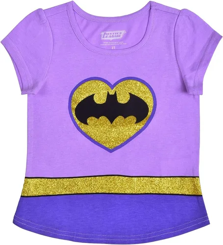 Vista 7 de DC Comics - Camiseta de manga corta para niñas de la Liga de la Justicia, paquete de 4 unidades para niños pequeños y grandes, grismorado, rojoazul