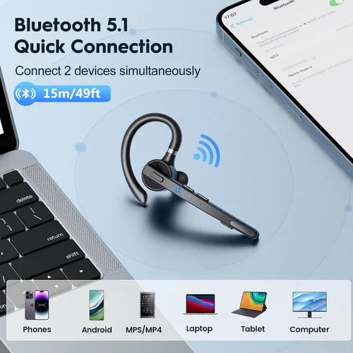 Vista 7 de Auricular Bluetooth 72H Trabajo Auricular Inalámbrico De Un Oído Para Todo negro