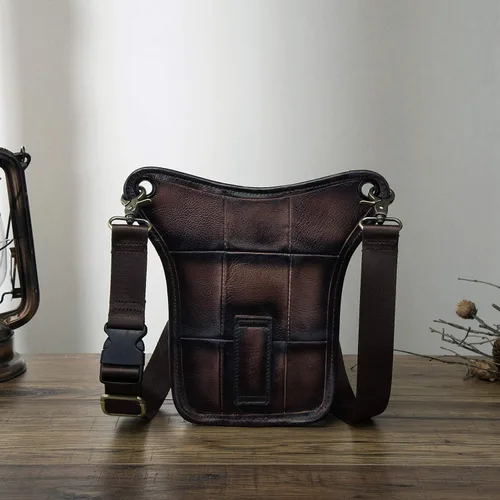 Vista 3 de Le'aokuu Riñonera deportiva de cuero genuino para mujer y hombre, riñonera, para montar a la cadera, para muslo, piernas cruzadas
