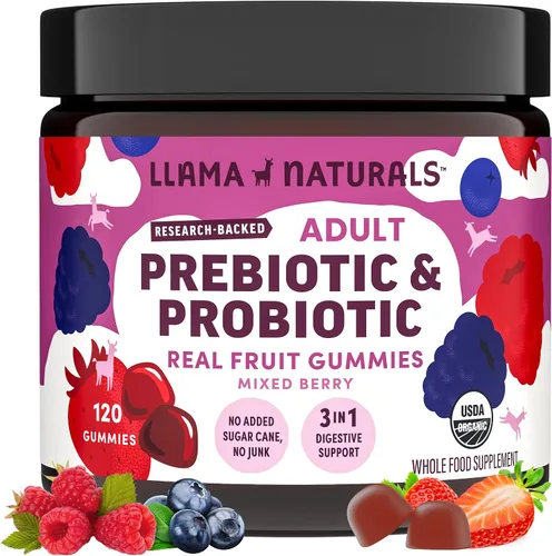 Vista 8 de Llama Naturals Probióticos para mujeres y hombres con fibra prebiótica, veganas, orgánicas, gomitas probióticas para apoyo a la salud intestinal