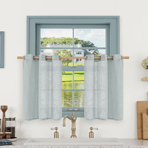Vista 47 de LAMIT Cortinas de lino marrón caramelo para sala de estar, 84 pulgadas, de lino sintético, texturizado, filtrante de luz, paneles de privacidad