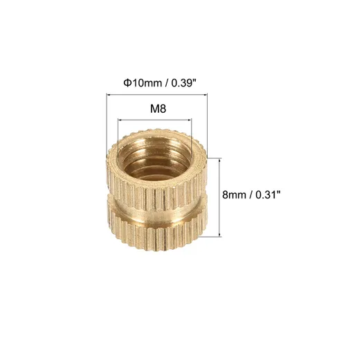 Vista 2 de uxcell Tuercas de inserción moleteadas, M8 x 0.315 in (L) x 0.394 in (OD) Rosca hembra Kit surtido de latón 5 piezas