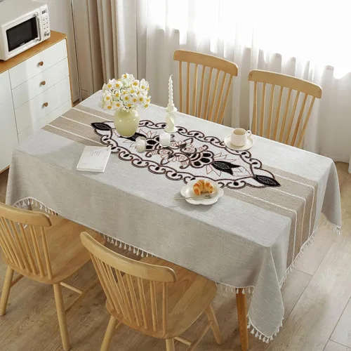 Vista 2 de CLEENTABLE Camino de mesa decorativo con cuentas de 36 pulgadas, diseño floral hecho a mano con respaldo de poliéster duradero para comedor, mesa