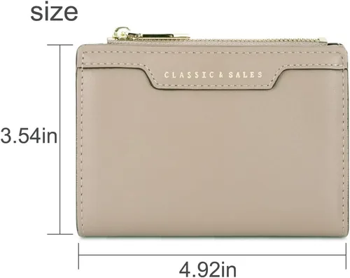 Vista 5 de Cartera de piel con bloqueo RFID, plegable, compacta, tarjetero para mujer, con cremallera y bolsillo para monedas con ventana de identificación