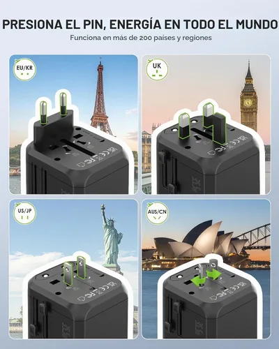 Vista 4 de EPICKA PD 35W Adaptador de viaje universal, 2AC/2USB-C/3USB-A