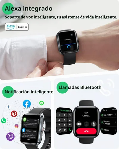 Vista 2 de Relojes inteligentes para mujeres y hombres, reloj inteligente Alexa HD de 1.83 pulgadas para Android y iPhone (llamadas/SMS/recordatorios), reloj