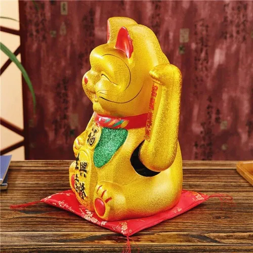 Vista 4 de Suerte Gato Gato Gato Brazo Gato 9 Pulgadas Oro Negocio está en auge Gato de la Suerte Chino Feng Shui Deoración Gato Cerámica Maneki Neko Lucky