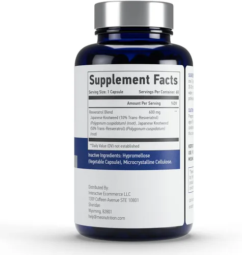 Vista 2 de Resveratrol 600mg – 60 cápsulas Suplemento antioxidante Sin OMG, sin gluten, vegano Apoya el bienestar y la vitalidad Fabricado en Estados