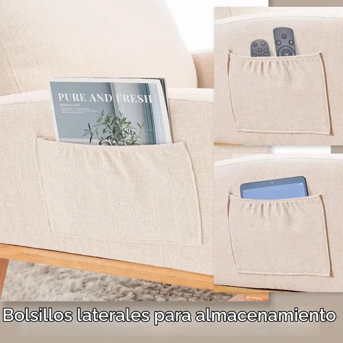 Vista 7 de Mecedora para guardería, sillas de acento modernas tapizadas de lino para enfermería, sillón acolchado para sala de estar interior, dormitorio, beige