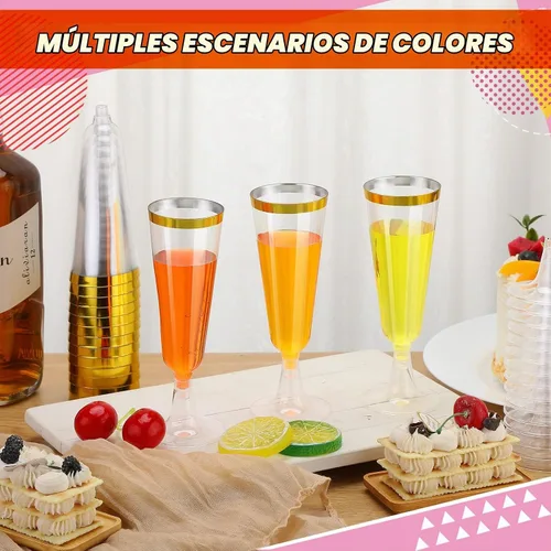 Vista 4 de Gerrii 300 copas de champán de plástico a granel, copas de champán desechables transparentes de 4.5 onzas, vasos de tostado con borde para boda