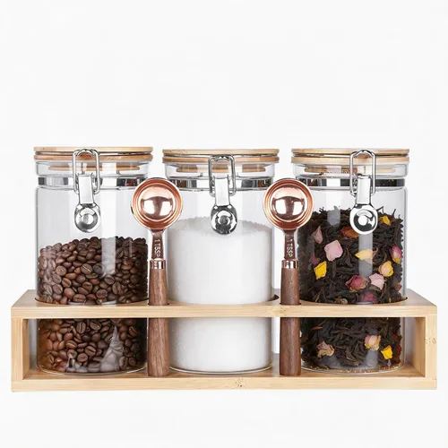 Vista 8 de KKC - Recipiente de té de vidrio con tapas y cuchara de bambú Tarros de almacenamiento de té sueltos herméticos de 27 onzas para bolsa de té y té