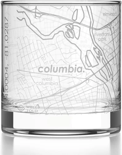 Vista 35 de Well Told Vaso de rocas grabado con mapa de Akron, Ohio, cristalería estilo antiguo (325ml, transparente) Vaso de bourbon grabado, regalos