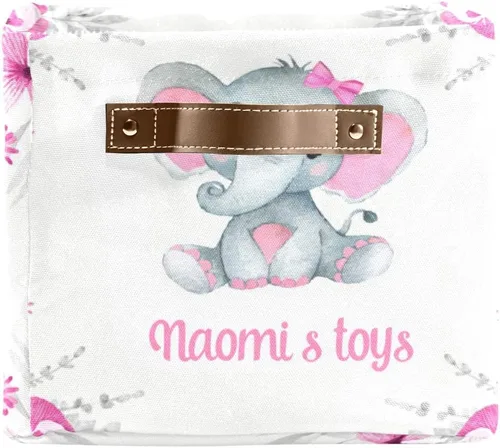 Vista 3 de Pink Elephant - Contenedores de almacenamiento personalizados, cestas organizadoras con asa para estantes, armario, guardería, juguetes, 1 paquete