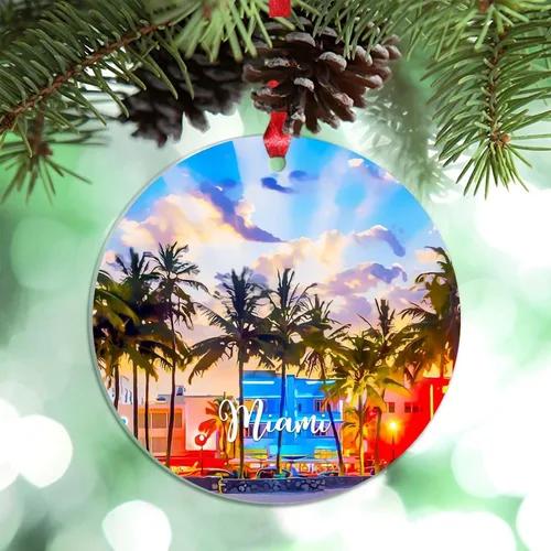 Vista 32 de Florida USA - Adornos de Navidad acrílicos de Miami, paisaje urbano, decoraciones de Navidad para árbol de viaje, recuerdo, adornos de Navidad