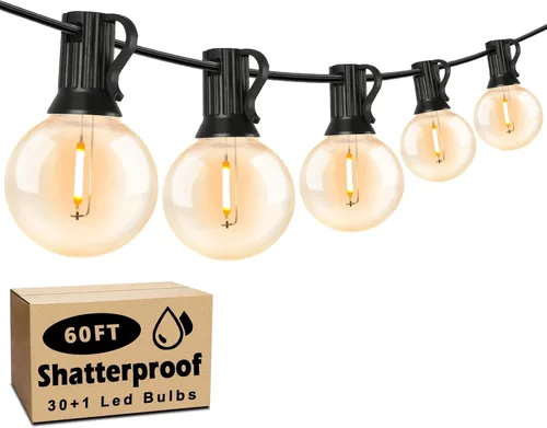Vista 13 de Luces de Cadena LED para Exteriores de 50 Pies Impermeables, Brillantes 2700K, Luces de Cadena para Patio LED con 27 Bombillas Globo G40