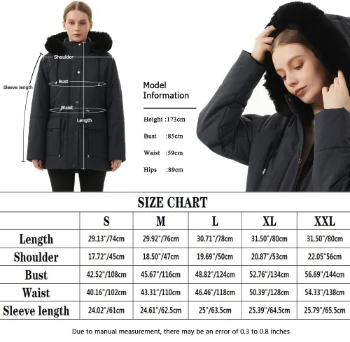 Vista 7 de MOERDENG Abrigo de invierno cálido para mujer, con forro polar grueso, chaqueta de plumón de piel sintética, capucha desmontable, ropa de abrigo