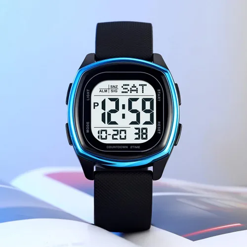 Vista 4 de Relojes para hombre Moda tendencia negro multifunción impermeable reloj LED digital cronógrafo suave silicona correa cuadrado relojes