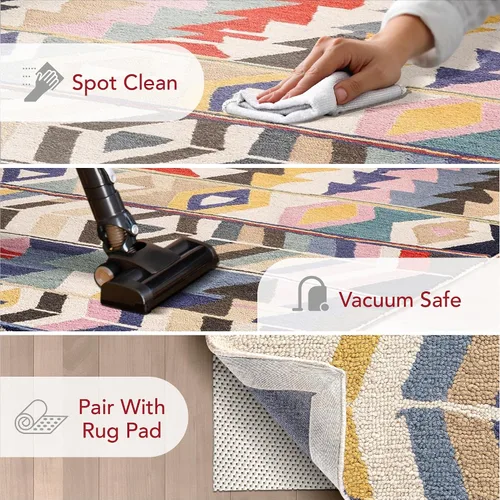 Vista 3 de Nuloom Ofelia - Alfombra hecha a mano, multicolor/negro, 2 pies 6 pulgadas x 6 pies, geométrica, de lana, suave y acogedora, de alto tráfico