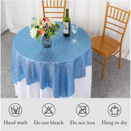 Vista 5 de AMZLOKAE Mantel de Lentejuelas Cuadrado 50x50 Azul Bebé Cubierta de Mesa con Purpurina Manteles para Fiestas Mantel Sin Costuras Azul Claro