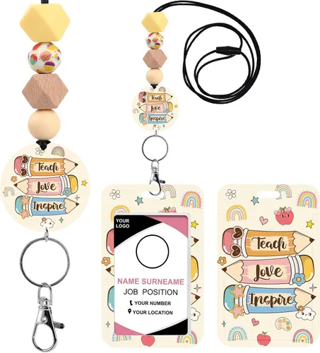 Vista 13 de Cordones para Profesores para Tarjetas de Identificación - Llavero Bohemio de Silicona con Cuentas Separables, Accesorios para Mujeres, Lindo