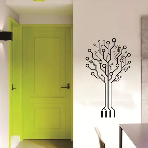 Vista 4 de Pegatinas de pared para placa de circuito de tecnología de oficina, software de computadora, árbol de ciencia, decoración de pared, arte extraíble