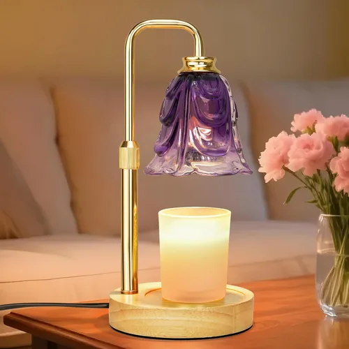 Vista 15 de XJZJY Lámpara calentadora de velas con regulador de temporizador, altura ajustable, calentador de cera de tulipán marrón, regalo de cumpleaños