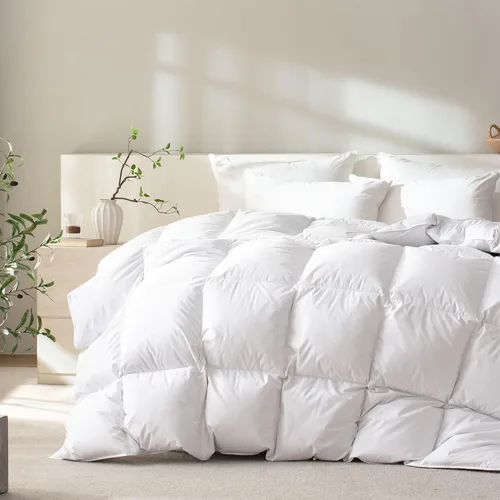 Vista 10 de Edredón de Plumas Tamaño Full, Edredón de Cama Estilo Hotel, 750+ Poder de Relleno, 1200TC, Tela de Algodón 100% Orgánico, Inserto de Edredón Gris