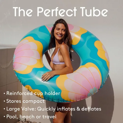 Vista 5 de FUNBOY Flotador tubular inflable tamaño gigante con diseño de conchas de sirena, estilo dona, flotador de piscina de lujo para fiestas de verano