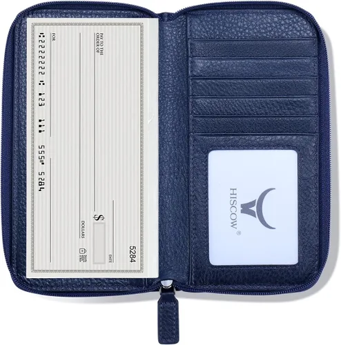 Vista 17 de HISCOW Funda de cuero para chequera, billetera con cremallera, color azul Aniline Cuero Azul