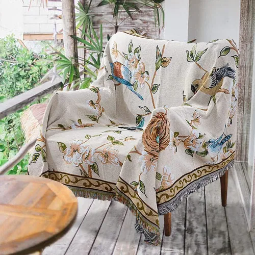 Vista 2 de Mantas Boho Reversibles Mantas Tejidas Cubiertas Hippie para Sofá Cama Sillón Reclinable Sofá Tapiz Bohemio Protector de Muebles Colorido