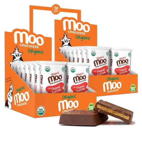 Vista 16 de Moo Chocolates ' Mini barras de chocolate negro sólido natural, 0.7 onzas (14 unidades)