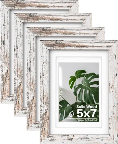 Vista 135 de Egofine - Juego de 4 portarretratos A4 de madera maciza y cubierta de plexiglás de 4 x 6/6 x 8 pulgadas con paspartú o A4 sin paspartú, para mesa