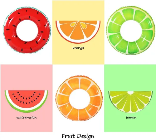 Vista 4 de Flotador de piscina de frutas, anillo de tubo de natación de sandía naranja y limón, tubo interior inflable para fiesta de piscina para niños, 3