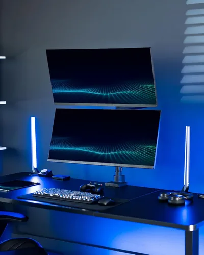 Vista 7 de VIVO Soporte de escritorio extra alto para monitor ultraancho doble con brazo neumático para pantallas de hasta 49 pulgadas, abrazadera resistente
