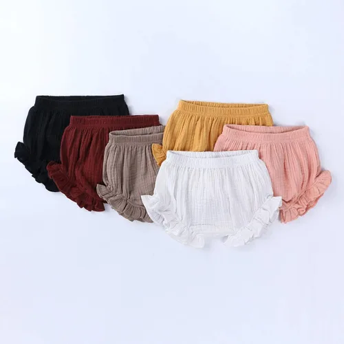 Vista 5 de Pantalones cortos de algodón y lino con volantes para bebés y niñas pequeñas