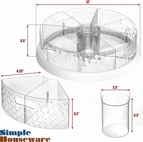 Vista 4 de Simple Houseware Tocadiscos Lazy Susan de 12 pulgadas con cubos y divisores extraíbles