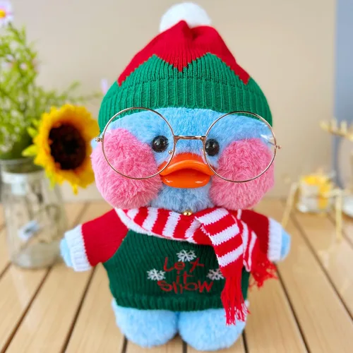 Vista 4 de Peluche de pato azul con 10 trajes, lindo animal de peluche con ropa y accesorios, regalos divertidos para niños y niñas (azul)