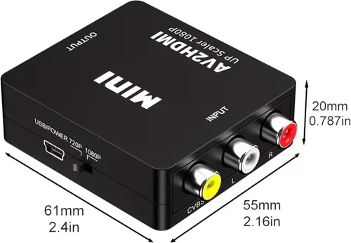 Vista 2 de Convertidor RCA a HDMI, AV a HDMI, 1080P Mini RCA Compuesto Video Audio Adaptador Convertidor Compatible con TV/PC/PS3/Xbox VHS/VCR/Blue-Ray