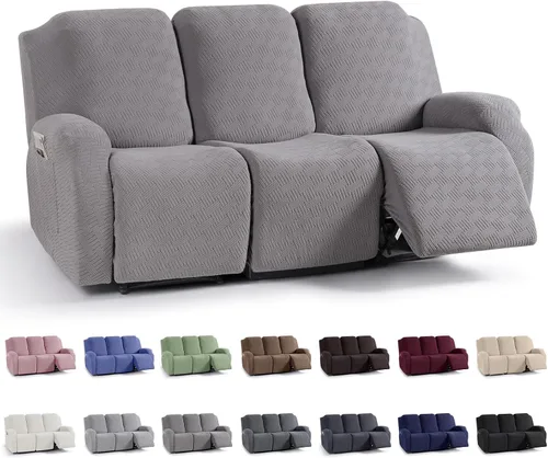 Vista 64 de KinCam Fundas para Reclinables, Fundas Elásticas para Sillas Reclinables, Fundas para Sofá Reclinable con Rayas Jacquard, Fundas Protectoras de Negro