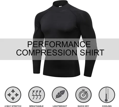 Vista 5 de Camisas de compresión de cuello alto para hombre, 3