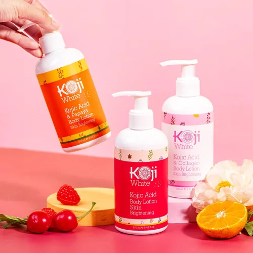 Vista 10 de Koji White Kojic Acid & Collagen Loción corporal, set de regalos para mujer para iluminar la piel con arbutina, piel brillante, hidratante y tez