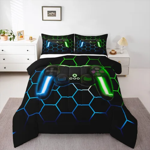 Vista 19 de Edredón de videojuegos para niños y adolescentes, juego de ropa de cama individual, juego de edredón para niños y jugadores, decoración del hogar