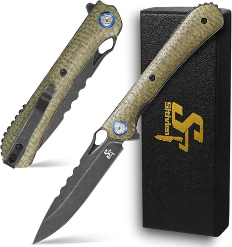 Vista 11 de Sitivien ST145 - Cuchillo de bolsillo plegable, hoja de acero 14C28N, mango G10 EDC herramienta cuchillo para supervivencia al aire libre Negro