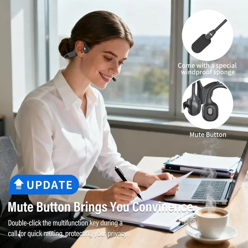 Vista 3 de SANOTO Auriculares de conducción ósea con micrófono, auriculares Bluetooth con micrófono con cancelación de ruido y silencio, auriculares