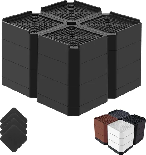 Vista 15 de Elevadores de cama resistentes, bloques elevadores de muebles ajustables de 1.5, 3, 4.3 pulgadas para patas de sofá, mesa, escritorio, refrigerador