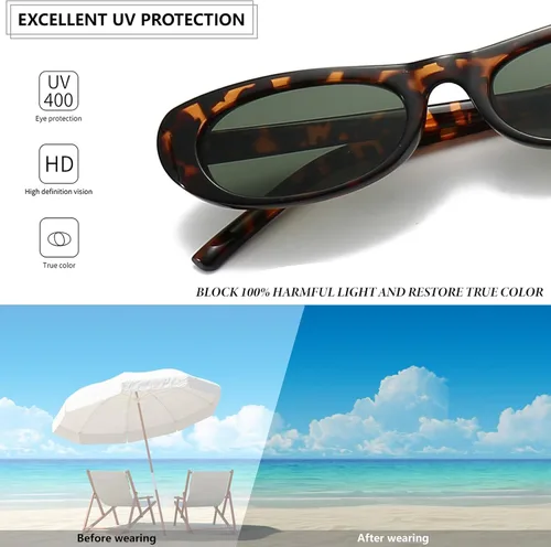Vista 6 de Gafas de sol alargadas y angostas de ojo de gato para mujer, estilo retro de los años 90, gafas de sol ovaladas a la moda, pequeños