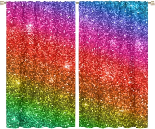Vista 98 de Cortinas opacas abstractas de arco iris, pintura de color arcoíris con gotas, diseño gráfico creativo con bolsillo para barra, para sala de estar